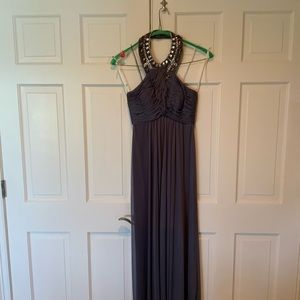 Halter Beaded Gray Long Dress